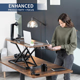VIVO 42 inch Desk Converter, K Series, Height Adjustable Sit to Stand Riser, Dual Monitor and Laptop Workstation with Wide Keyboard Tray, Rustic Vintage Brown Top, Black Frame, DESK-V042KN VIVO