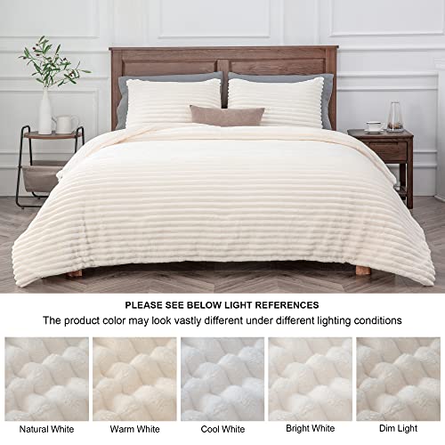 BEDELITE Fleece Twin Comforter Set -Super Soft & Warm Fluffy Cream White Bedding, Luxury Fuzzy Heavy Bed Set for Winter with 1 Pillow case BEDELITE