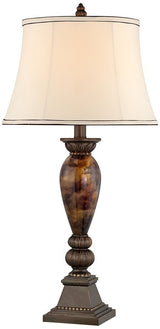 kathy ireland Mulholland Traditional Vintage Table Lamp 33" Tall Aged Bronze Golden Faux Marble Off White Bell Shade for Living Room Bedroom House Bedside Nightstand Home Office Entryway kathy ireland