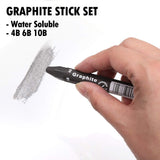 dainayw Graphite Stick Set - Water Soluble - 4B 6B 10B, Art Drawing Supplies for Sketch & Shading Pencils, Artist Sketching - 3 Pcs dainayw