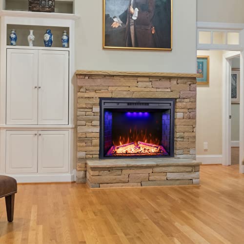 Dreamflame 36 inch Electric Fireplace, Wall Fireplace Electric with Remote Control, Realistic Log and Crackling Sound, Overheating Protection and Timer, 750/1500W Black