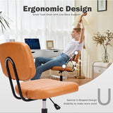 DUMOS Small Armless Home Desk Chair with Low Back Lumbar Support, Height Adjustable PU Leather Computer Task with 360° Swivel Wheels, for Small Space, Kids and Adults, Brown DUMOS