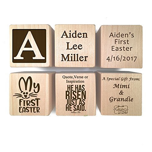 Baby's First Easter Gift 2024 - Personalized Block Easter Gift Custom Engraved Wooden Baby Block for Boy and Girl Choose Image Easter Basket Bunny Egg He is Risen My First Easter Cross - WoodArtSupply