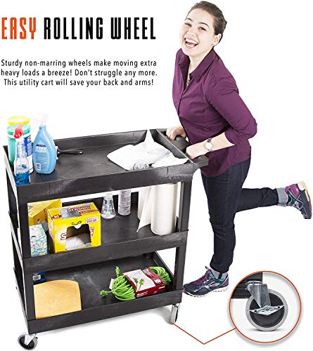 Stand Steady Tubstr 3 Shelf Utility Push Cart Supports Up to 300 lbs - Heavy-Duty Plastic Service Cart Great for Offices, Warehouse Storage, Garage Stand Steady