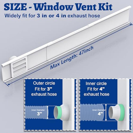 Wintcomfort Window Vent Kit with Louvered Vent Cover Fit for 3" and 4" Vent Hose, Adjustable Window Seal Panels for 3"/4" Exhaust Ventilation Duct of Laser Engraver/3D Printer Enclosure, Dryer Wintcomfort