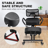 Ergonomic Kneeling Chair with Backrest & Lumbar Support, Adjustable Height Desk Chair with Wheels & Thick Cushion, Ideal for Office & Work from Home, Support Upright Sitting & Relieve Back Pain Generic