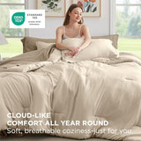 Bedsure King Size Comforter Set - 7 Pieces Light Beige King Bedding Set for All Seasons, Boho Contrasting Design Bed in a Bag with Comforter, Sheets, Pillowcases & Shams Bedsure