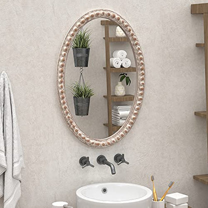 COZAYH Distressed Wood Frame Accent Mirror, Rustic Farmhouse Style Decorative Wall Mirror (Oval) - WoodArtSupply