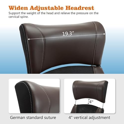 Clearance Executive Office Chair, Ergonomic Leather Desk Chair - Widened Adjustable Headrest with Flip-Up Arms, High Back Computer Swivel Task Chair with Lumbar Support, Brown ZLHECTO