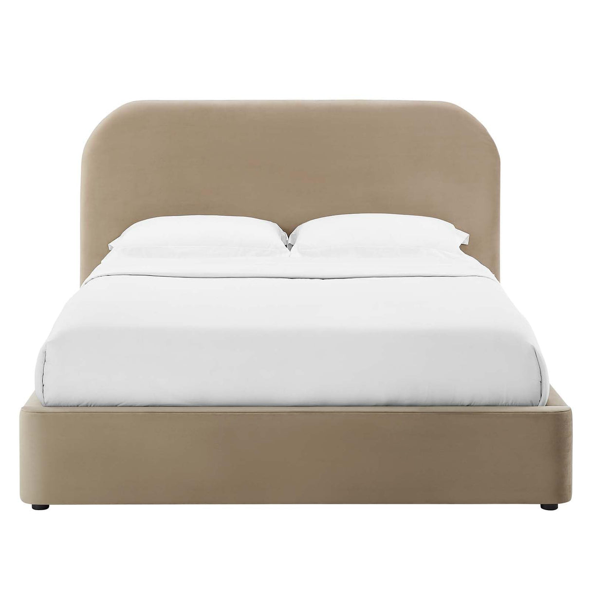 Modway Keynote Modern King Size Bed Frame with Curve Shaped Headboard in Taupe, Upholstered Performance Velvet King Platform Bed, Soft Cloud Bed Frame, No Box Spring Needed Modway
