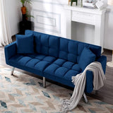 78" Modern Sofa Bed Futon,Convertible Sleeper Bed Couch with 4 Reclining Backrest,Comfy Velvet Cloud Sofa Loveseat for Living Room Bedroom Office (Navy) Anwick