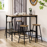 HOMCOM Rustic 5-Piece Counter Height Bar Table Set with 4 Stools - Industrial Brown Dining Ensemble HOMCOM