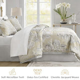 CROSCILL King Comforter Set, Luxe Chenille Jacquard Floral Medallion, Microfiber Twill Comforter for a King-Size Bed, Oversized Comforter King Bedding, 2 Shams & Bedskirt, Loretta, Beige 4 Piece Croscill