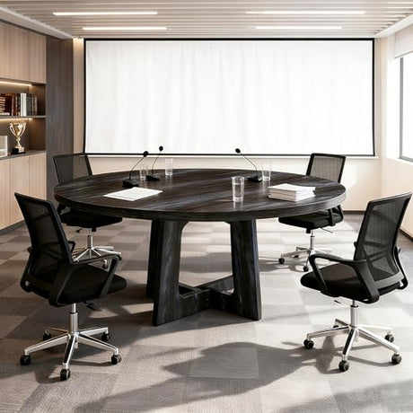 47-Inch Round Conference Table Wooden Wood Base, Modern Wooden Conference Table for 4-6 People, Easy Assembly Boardroom Table (Black) TMGSK
