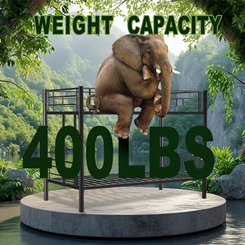 HomJoones Metal Bunk Bed Twin Over Twin Sturdy Heavy Duty Bunk Beds with 2 Side Ladders,Space Saving,No Box Spring Needed,for Boys Girls Teens Adults, Bedroom, Dormitory (Black) HomJoones