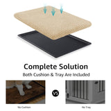 beeNbkks Dog Crate Furniture with Sliding Barn Door, Stylish Double Doors Wooden Kennel with Tray and Cushion, Decorative Indoor Pet House Side End Table for Medium Large Dogs beeNbkks