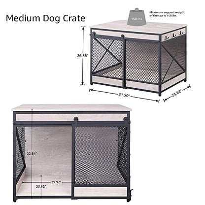 unipaws Furniture Style Sliding Door Dog Crate for Medium Dogs, Indoor Aesthetic Puppy Kennel, Modern Decorative Wood Wire Pet House Dog Cage, Pretty Cute End Side Table Nightstand, Grey - WoodArtSupply