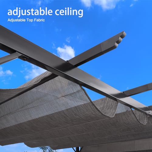 Backyard Expressions 12 x 9 Metal Flat Top Pergola with Adjustable Grey Sling Top BACKYARD EXPRESSIONS PATIO · HOME · GARDEN