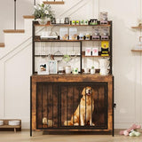 Halitaa 38.6" Dog Crate Furniture with Storage Shelves, Double Doors, Heavy Duty Dog Kennel Furniture for Large/Medium/Small Dogs, Wooden Dog Cage Pet House with Hooks, Rustic Brown Halitaa