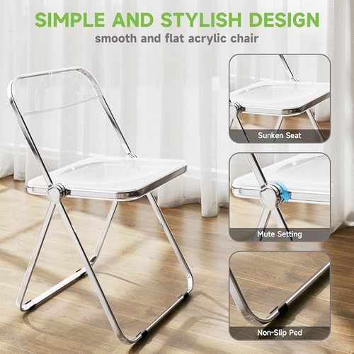 Real Relax Acrylic Folding Chairs,Foldable & Stackable Clear Chairs with Metal Chrome Frame, Indoor and Outdoor, for Home, Office, Party & Events,Set of 6,350LB,Transparent Real Relax