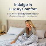 Twin Size Flat Sheet - Hotel Quality Top Flat Bed Sheet Only - Ultra-Soft, Comfy, Breathable & Cooling - Fade & Wrinkle Free - Easy-Care, Stain and Shrink Resistant Bedding - Oeko-Tex - Blue Stripes CGK Unlimited