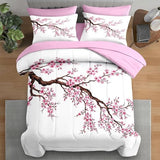 Pamnest Comforter Set King Size, Japanese Cherry Blossom 7 Pcs Bedding for Kids and Adults, Flower Painting Pink Bed Sheet Sets with Fitted Sheet 2 Pillowcase & 2 Sham for Bedroom Bed Decor Pamnest