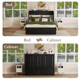 Swyanste Full Size Murphy Bed Cabinet: Black Horizontal Murphy Beds with Storage, Hidden Cabinet Bed Full for Small Spaces, 2 in 1 Murphy's Beds with Charging Station(Black) Swyanste