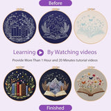 Uniartfy 3 Pack Embroidery Starter Kit, Stamped Book Flower Mountain Butterfly Cross Stitch Kits for Beginners, Needlepoint Kits Adults with Embroidery Hoop and Instructions, Hand Embroidery Kit