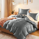 Vonty 3-Piece Silky Satin Duvet Cover Set King Size Duvet Cover, Organic Natural 400TC Grey Duvet Cover Set - Luxury & Sexy Bedding Duvet Covers with Zipper Closure(No Comforter) Vonty