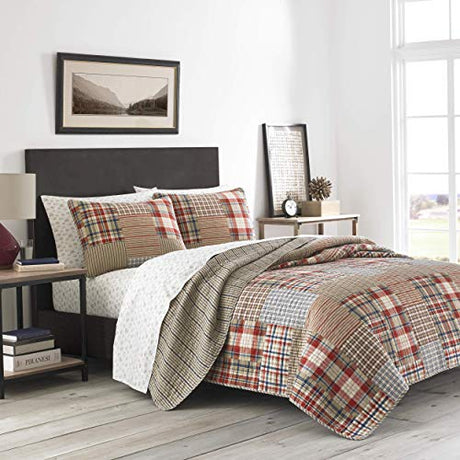 Eddie Bauer - Twin Quilt Set, Reversible Cotton Bedding with Matching Sham, Luxurious Bedding Set (Hawthorne Brown, Twin) Eddie Bauer