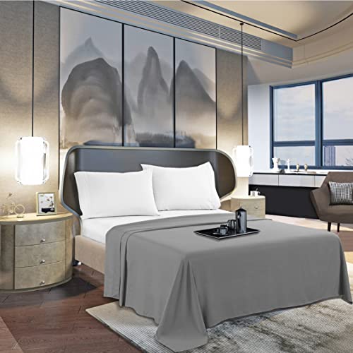 Mocassi Twin Flat Sheet - Hotel Luxury 1800 Premier Cooling Bedding Sheet - Softest Sheets - Wrinkle, Fade, Stain Resistant - 1 Single Top Flat Sheet, Twin, Gray Mocassi