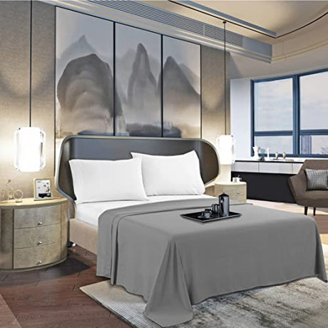 Mocassi Twin Flat Sheet - Hotel Luxury 1800 Premier Cooling Bedding Sheet - Softest Sheets - Wrinkle, Fade, Stain Resistant - 1 Single Top Flat Sheet, Twin, Gray Mocassi