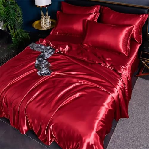 Luxury Silky Satin Bedding Set Solid Color Duvet Cover Pillowcase Bed Sheet for Single Double Queen King Bed Generic
