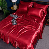 Luxury Silky Satin Bedding Set Solid Color Duvet Cover Pillowcase Bed Sheet for Single Double Queen King Bed Generic