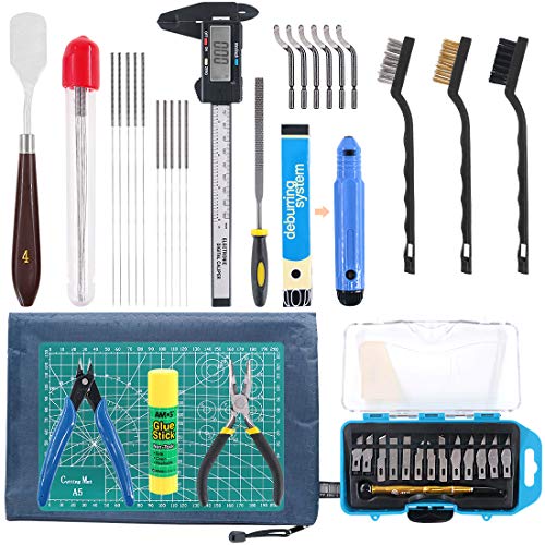 Rustark 42 Piece 3D Print Tool Kit Includes Debur Tool, Cleaning and Removal Tool with Storage Bag, 3D Printer Tool Set for Cleaning, Finishing and Printing 3D Prints Rustark