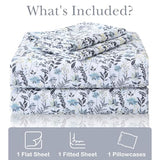 Mooreeke Cozy Vintage Microfiber Printed Twin Sheet Set - Soft Breathable Floral Bed Sheets with Deep Pocket - Non-Slip Fitted Design - Yellow Blue Gray Gradient Flowers Pattern Mooreeke