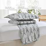 HollyHOME Eiffel Tower 2 Pieces Twin Size Quilt Sets with Pink Floral on Gray Design Bedspread Bed Cover, Includes 1 Quilt, 1 Pillow Sham (Twin, 68"x88") HollyHOME