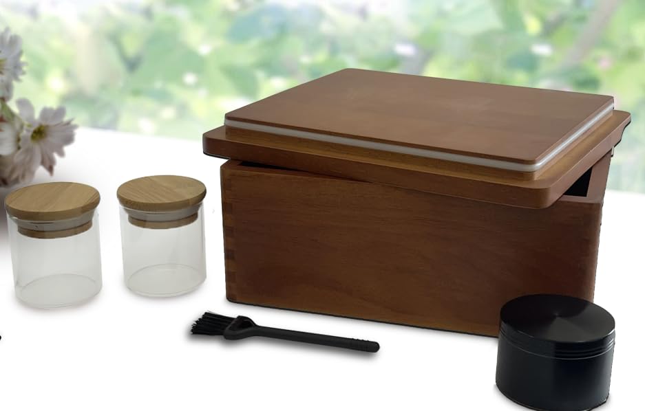 Misecrisa Stash Box with Tray - Large Wooden Box with Accessories Storage Stash Box Set - Decorative Wood Box for Herbs smell proof box (9.5inch) Misecrisa