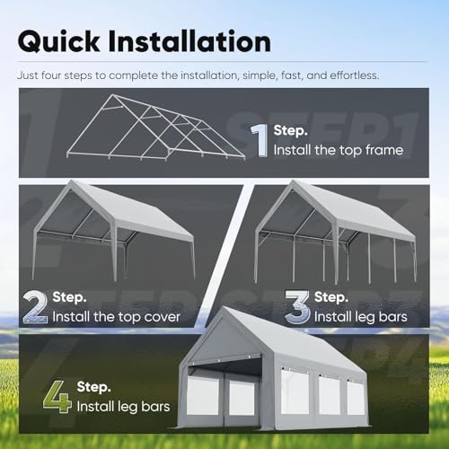 Quictent Heavy Duty 10x20 ft Carport Tent with Ultra-High Peak & Ventilation Windows, Waterproof Outdoor Canopy Shelter for Events, Storage, Parking & Wedding - Gray Quictent
