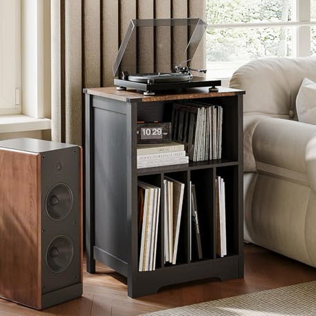 ChooChoo Record Player Stand, Vinyl Record Storage Cabinet, Turntable Stand Holds up to 160 Albums, Record Player Table Display Shelf for Living Room, Bedroom, Office, Vintage Black ChooChoo