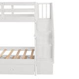 Harper & Bright Designs Twin Over Twin Bunk Bed with Stairs and Trundle, Solid Wood Stairway Bunk Bed Frame with Storage, for Kids Teens Adults – White Harper & Bright Designs