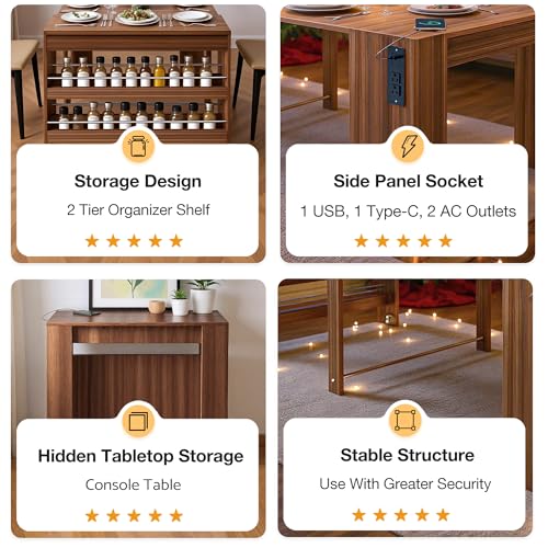 Kikihouse Modern Extendable Dining Table for 2 to 12 People with Outlet, Space Saving Expanding Table with Storage for Party, Weddings, Meetings, Celebrations (Brown) Kikihouse