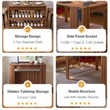 Kikihouse Modern Extendable Dining Table for 2 to 12 People with Outlet, Space Saving Expanding Table with Storage for Party, Weddings, Meetings, Celebrations (Brown) Kikihouse