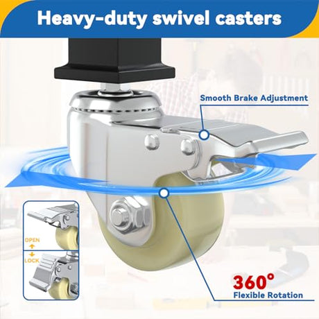 60'' Adjustable Workbench, Solid Wood Work Bench Table with Wheels and Power Outlet, Rolling Workbench Large Load Capacity Garage Workbench for Workshop,Office,Home climblocka
