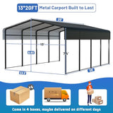 HEYTOWN Metal Carport 13 * 20 FT Heavy Duty Carport Canopy with Galvanized Steel Roof Multi-Use Shelter Outdoor Portable Garage for Car, Boat, Pickup and Tractor HEYTOWN