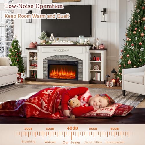 78" Electric Fireplace with Mantel, Fireplace TV Stand for TVs Up to 90 Inch, Entertainment Center with 30inch Fire Place Insert ＆ Realistic Stacked Stone Surround for Living Room BLANKSPACE