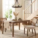 HNY Mid Century Modern Rattan Dining Chairs Set of 6, Farmhouse Linen Upholstered Accent Chair Curved Backrest Kitchen Chairs, with Hardwood Frame, Beige HNY