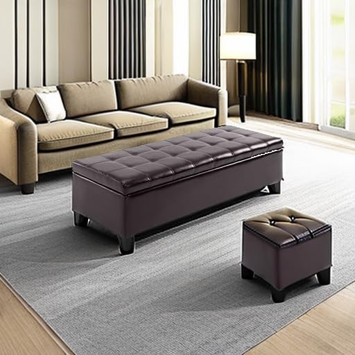 HOMCOM 51" Ottoman Storage Bench, Faux Leather Storage Chest with Lift Top, Tufted Ottoman for Living Room, Entryway, Dark Brown HOMCOM