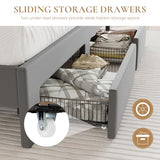 SHA CERLIN Velvet Queen Bed Frame with Vertical Channel Tufted Wingback Headboard & 2 Storage Drawers/2-Tier Shelves with LED Lights & Charging Station/Noise-Free/No Box Spring Needed/Light Grey SHA CERLIN