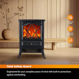 KINSING Freestanding Electric Fireplace Stove Heater, 1500W with Realistic 3D LED Flame Effect, Adjustable Brightness & Thermostat, 2 Heat Settings, Overheat Protection, for Home Indoor Use KINSING